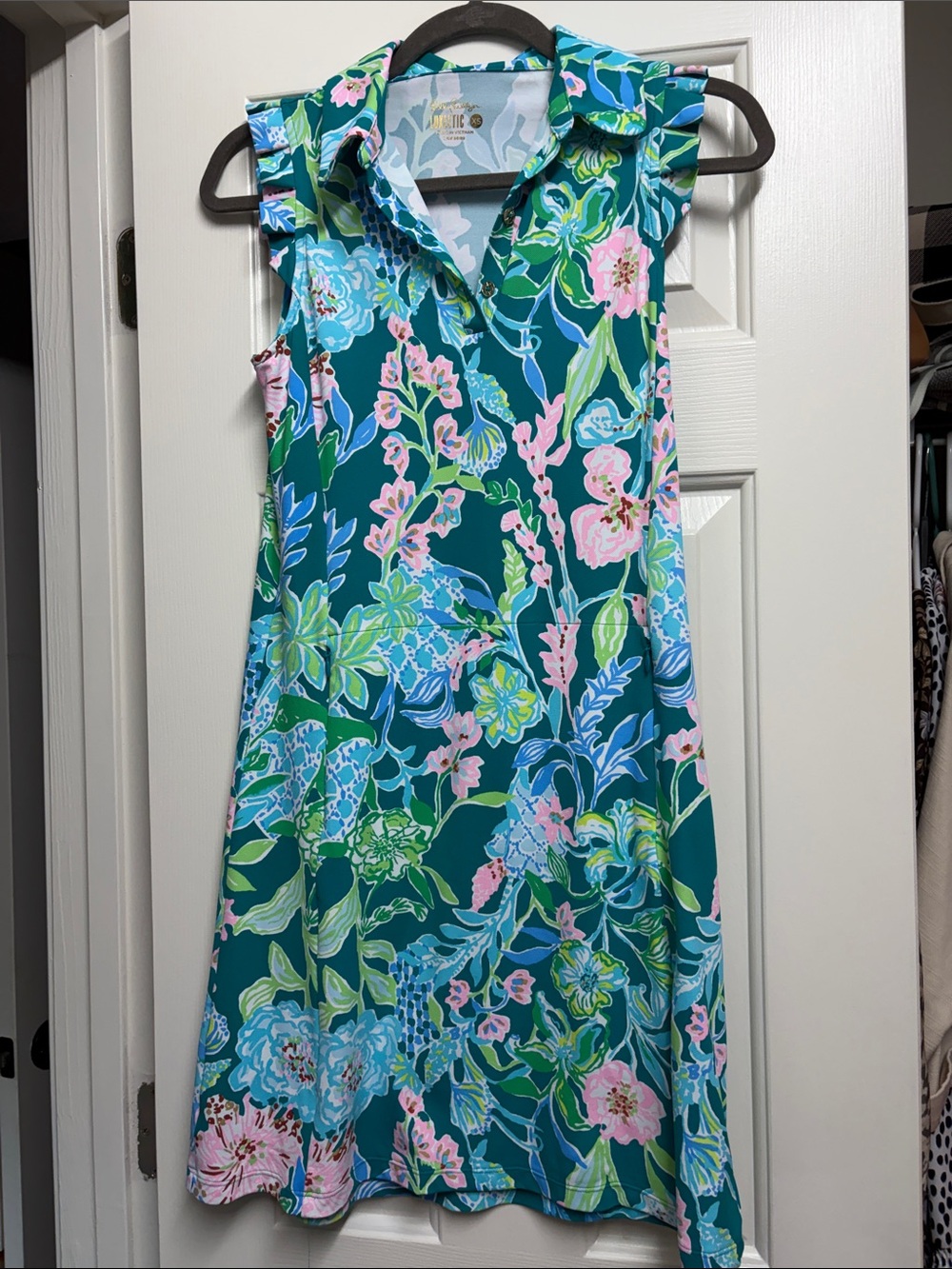 Lilly Pulitzer Teal Floral Midi Dress Silvia seek and sea sleeveless golf dress